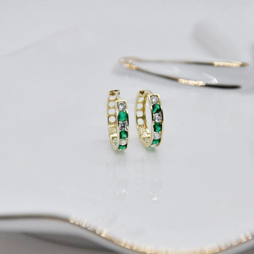 Boucles d'oreilles en Cristal Vert et Or