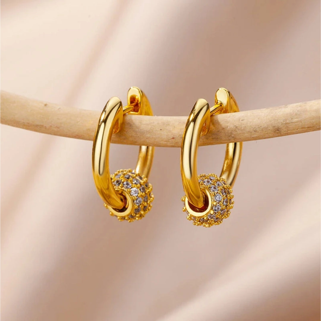 Exquises Boucles d'oreilles Boule Brillante en Or