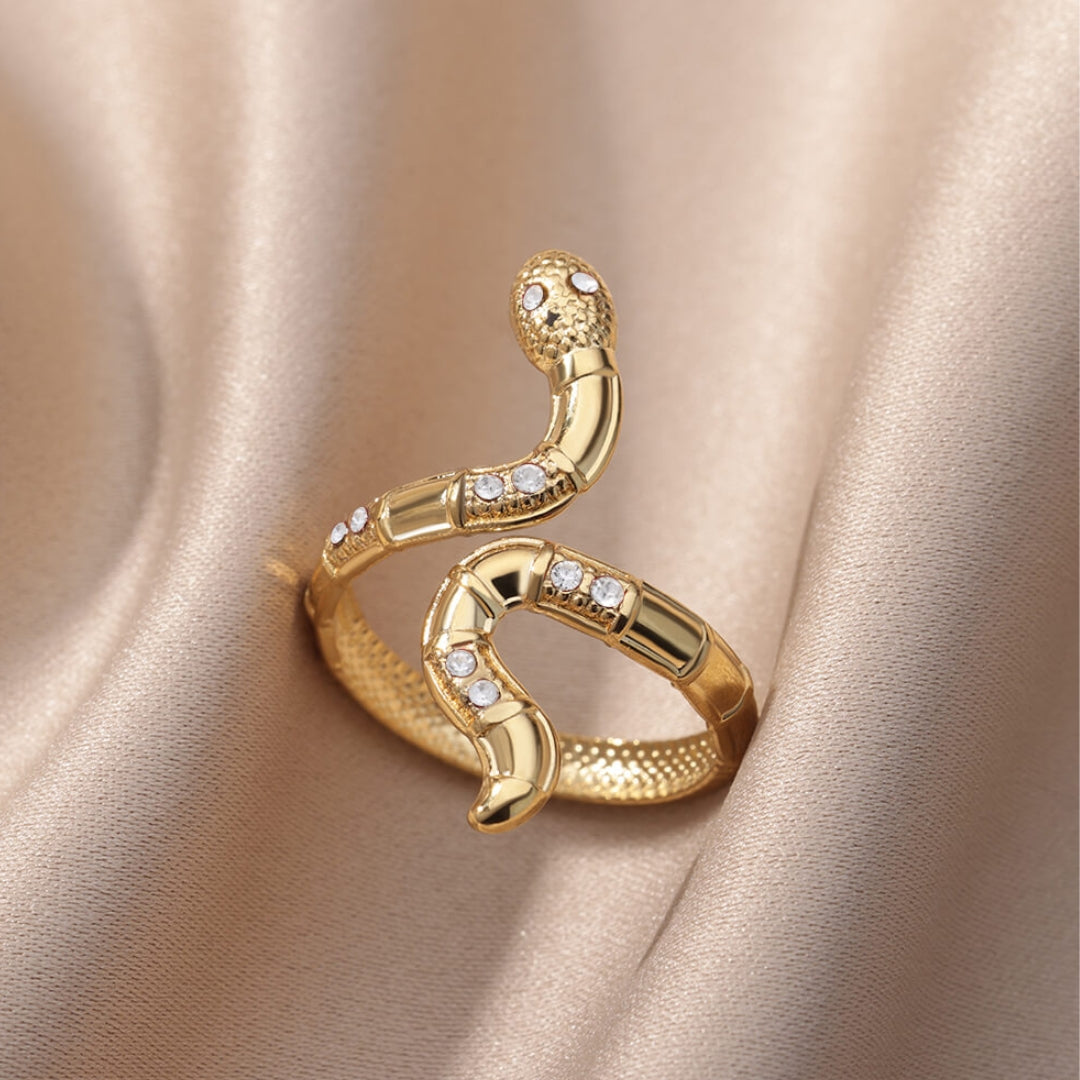 Exquise Bague Serpent en Or Réglable avec Paillettes