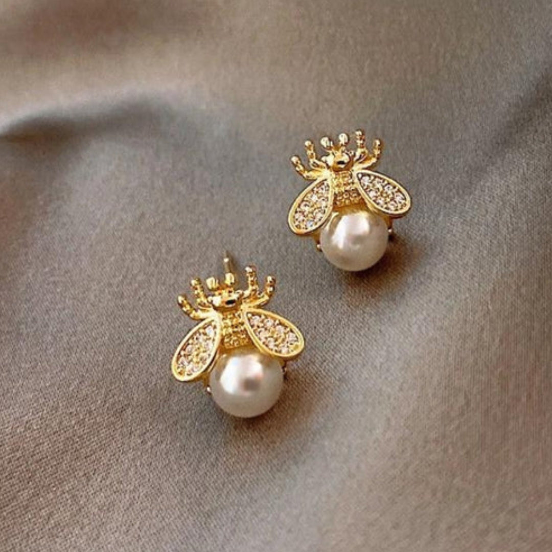 Boucles d'oreilles abeille avec perles élégantes