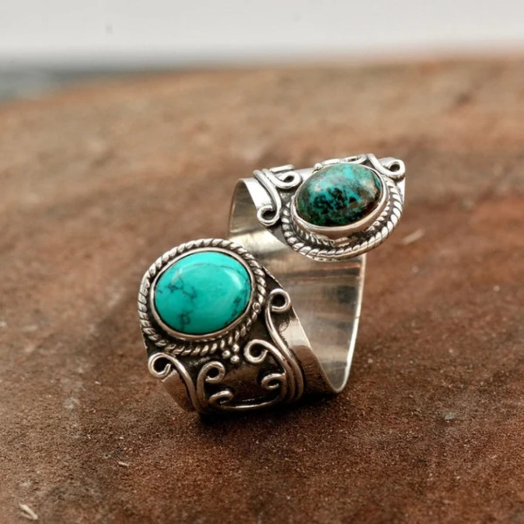 Bague spirale vintage en argent turquoise