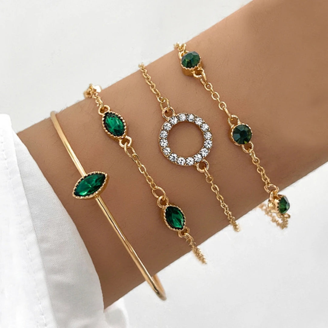 Pack de Bracelets en Cristal Vert en Or