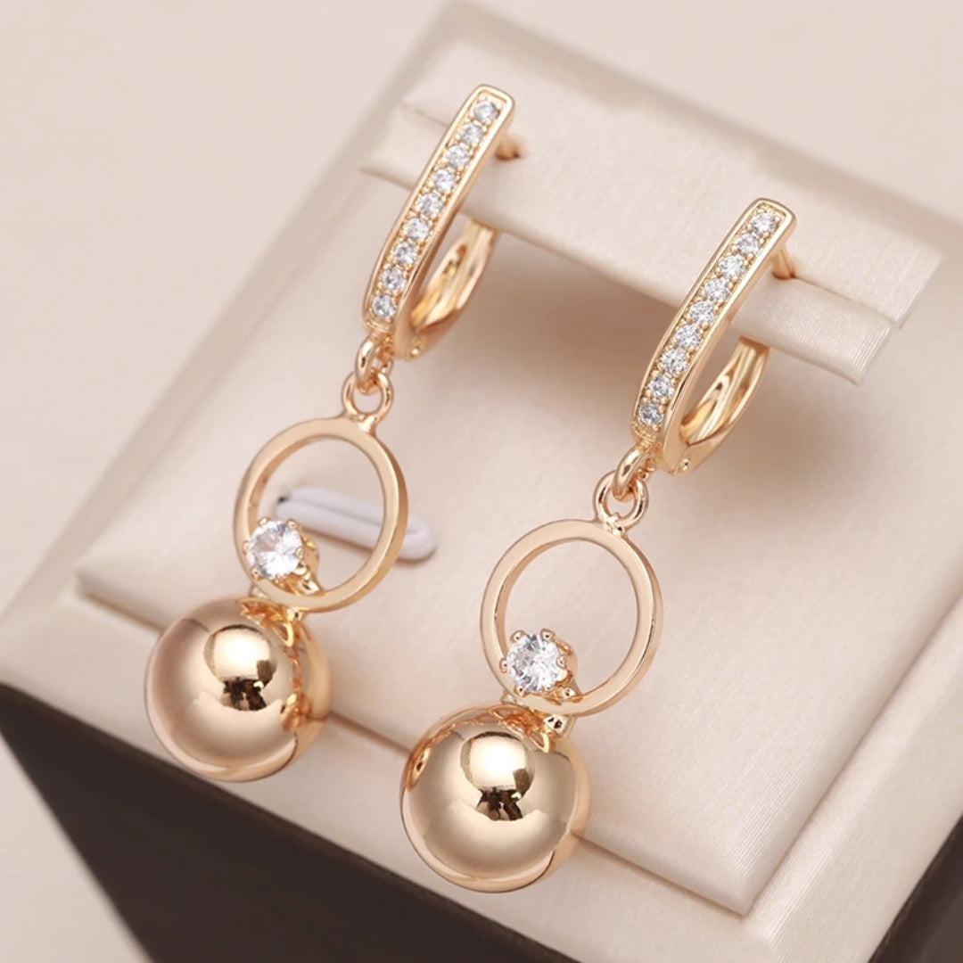 Boucles d'oreilles Elégantes avec Perles d'Or et Zircons