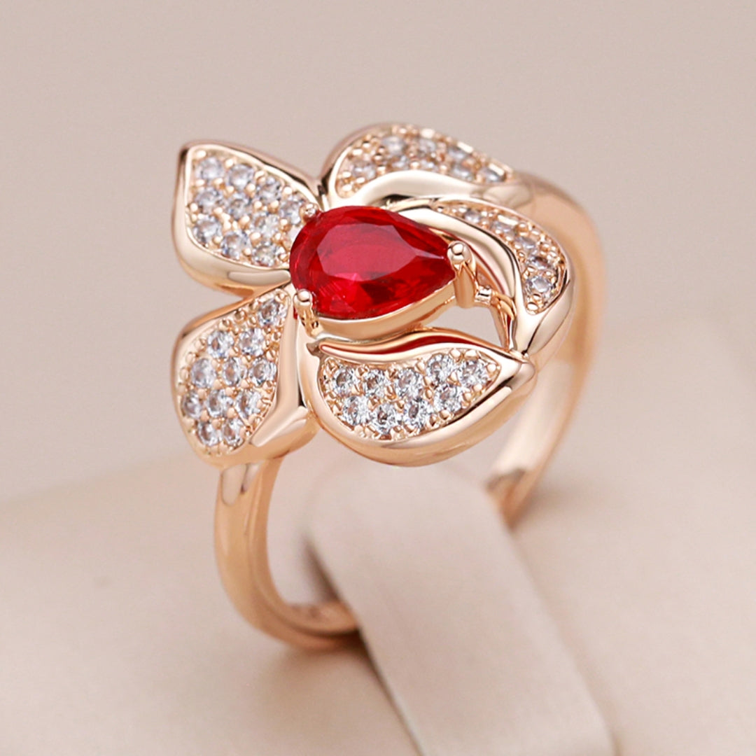 Bague Elégante en Plaqué Or avec Zirconium Rouge