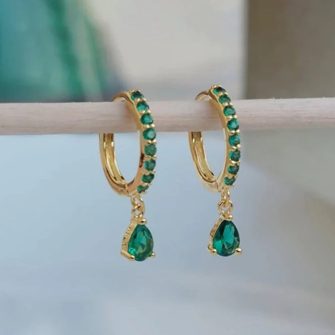 Boucles d'Oreilles en Cristal Vert avec Zirconium en Or