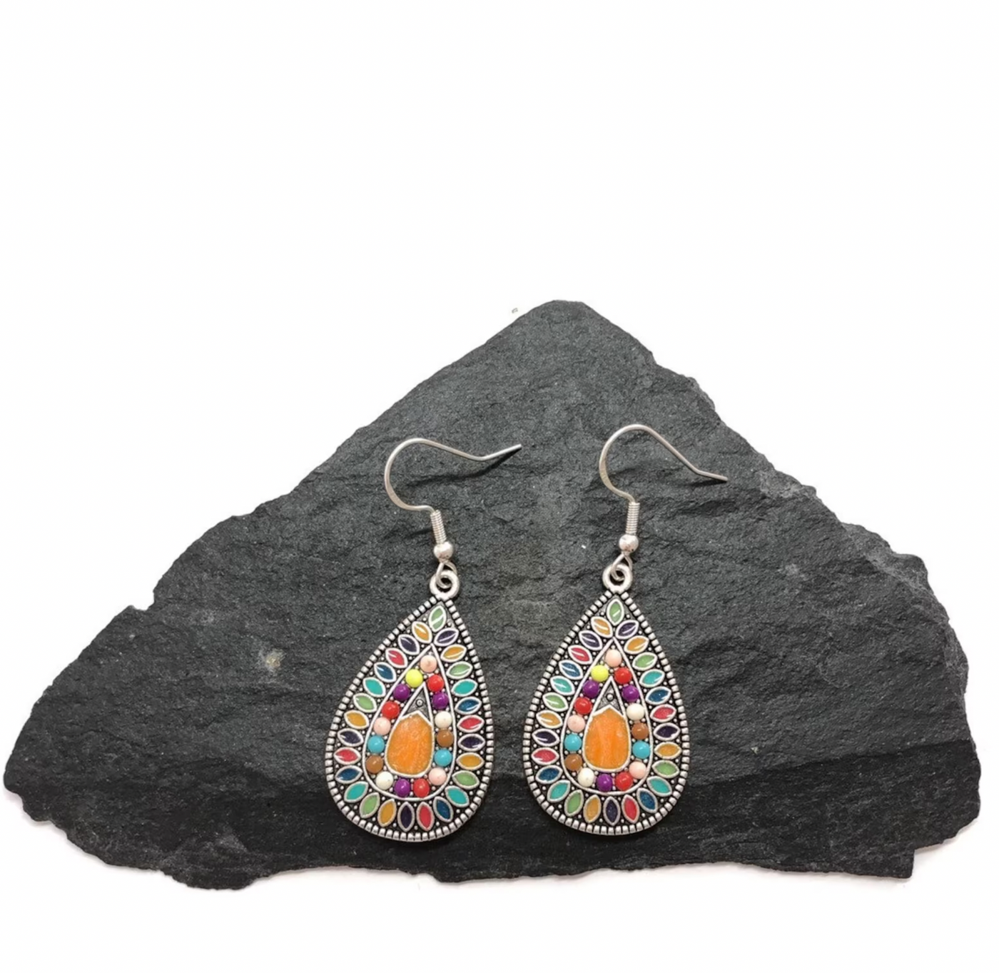 Boucles d'oreilles Mandalas Multicolores en Argent