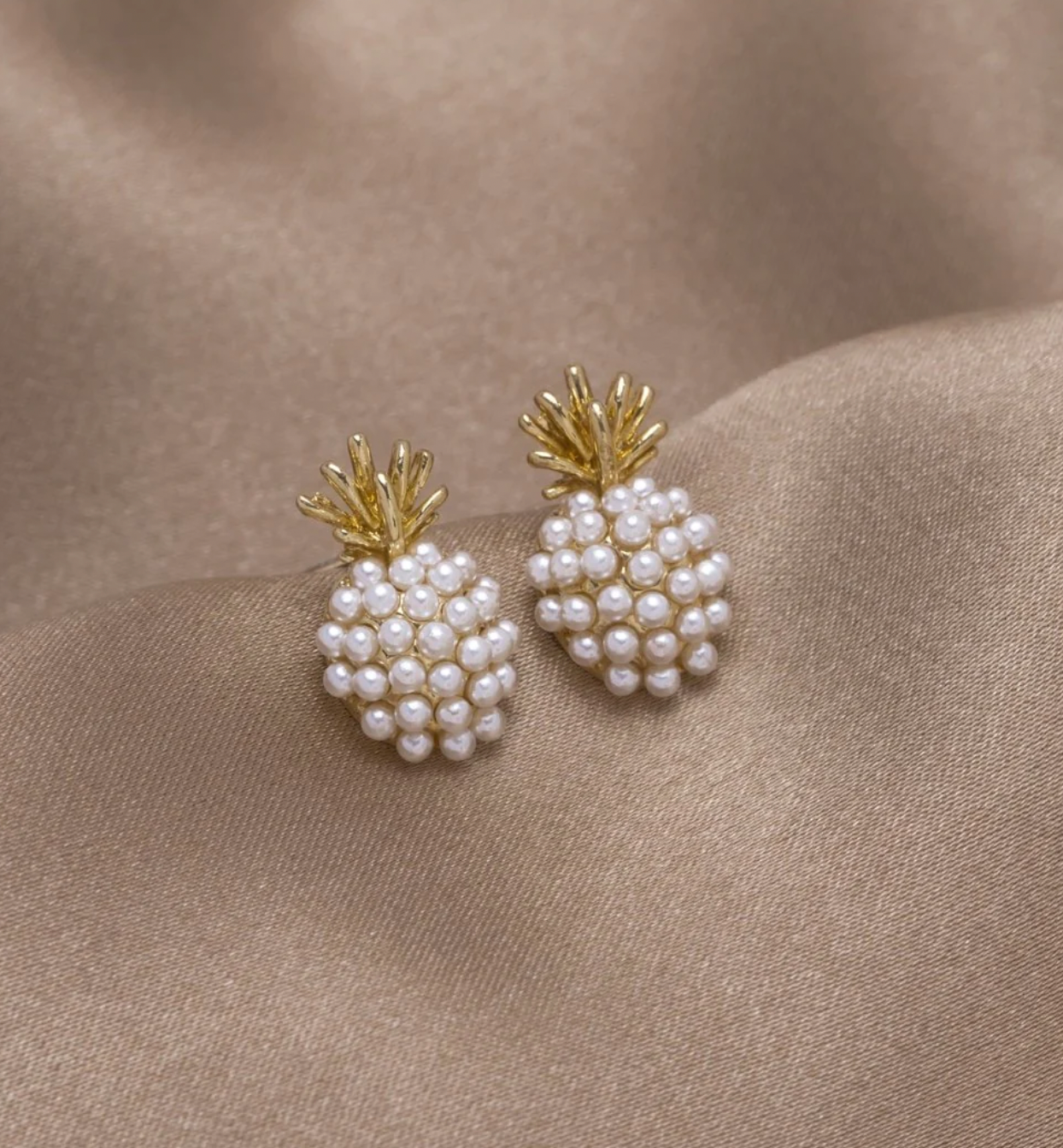 Boucles d'Oreilles Ananas tropical et Perles Incrustées