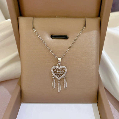 Pendentif Coeur et Feuilles avec Zirconias en Or et en Argent