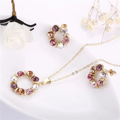 Collier + Boucles d'oreilles Set de Cercles avec Zircons en Or