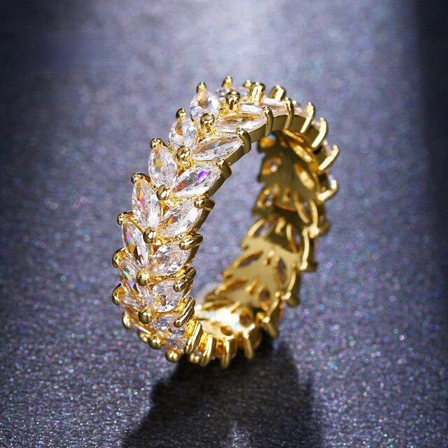Bague de Luxe en Zircon Cubique Feuille en Or et Argent