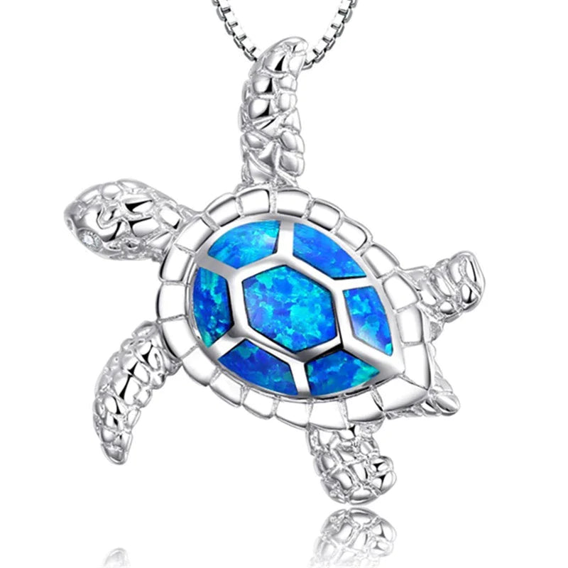 Collier Opale Bleu Tortue De Mer