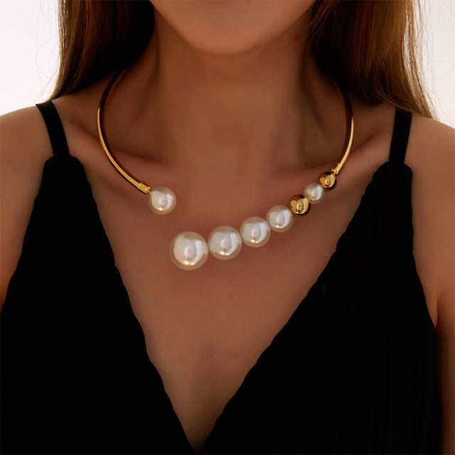 Collier de Perles Épaisses en Or et Argent