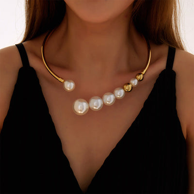 Collier de Perles Épaisses en Or et Argent