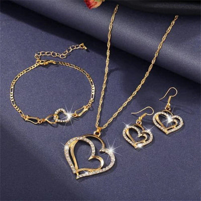 Ensemble Collier + Boucles d'Oreilles Romantiques avec Zircons en Or
