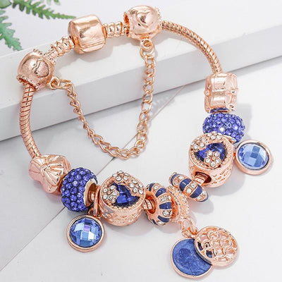 Bracelet en argent rose et cristal bleu