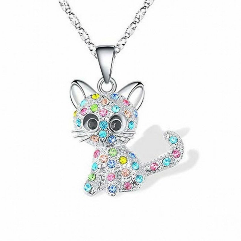 Collier de Bébés Chatons et Zircons Colorés en Argent