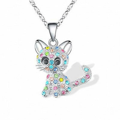 Collier de Bébés Chatons et Zircons Colorés en Argent