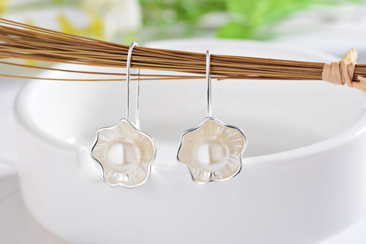 Boucles d'oreilles Fleur de Perle en Argent