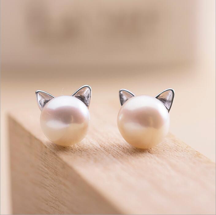 Boucles d'oreilles chatons avec perles de culture et argent