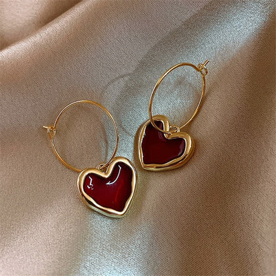 Boucles d'Oreilles Coeurs Rouges