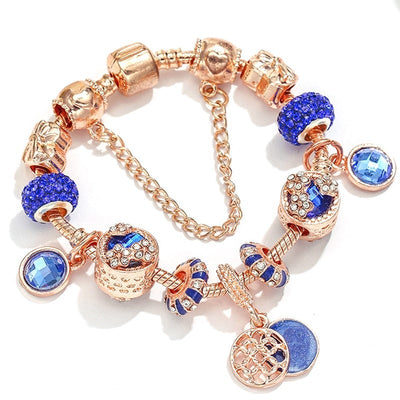 Bracelet en argent rose et cristal bleu