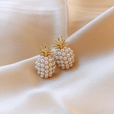 Boucles d'Oreilles Ananas tropical et Perles Incrustées