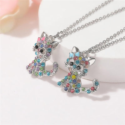 Collier de Bébés Chatons et Zircons Colorés en Argent