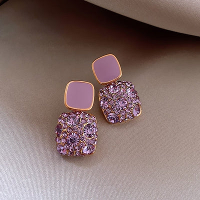 Boucles d'Oreilles de Luxe Violettes avec Incrustation de Zircons