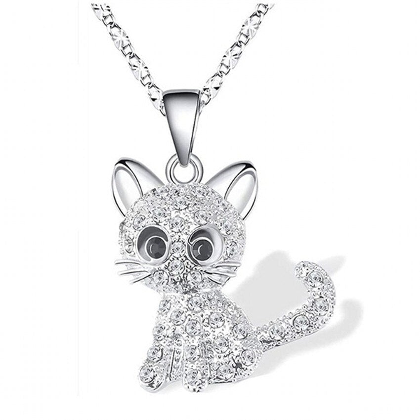 Collier de Bébés Chatons et Zircons Colorés en Argent