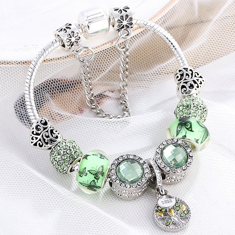 Bracelet en Argent et Cristal Vert