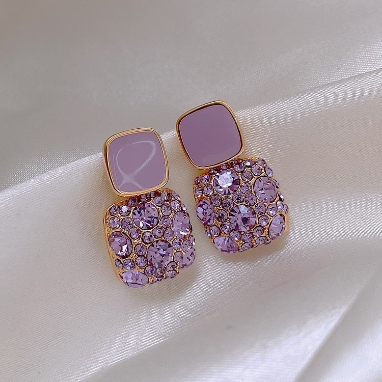 Boucles d'Oreilles de Luxe Violettes avec Incrustation de Zircons