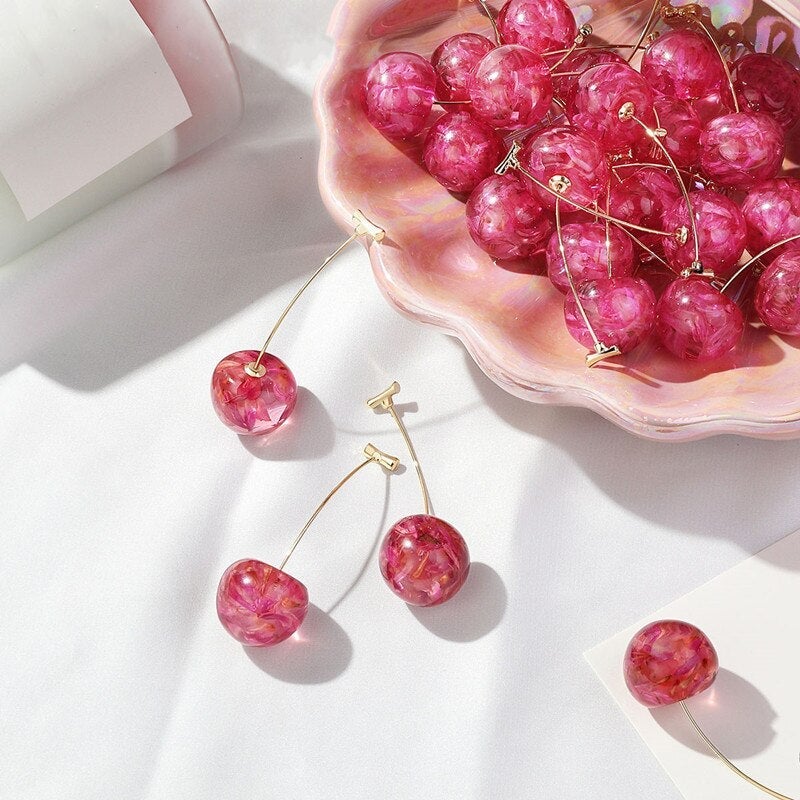 Boucles d'Oreilles de Luxe Cerise Rose