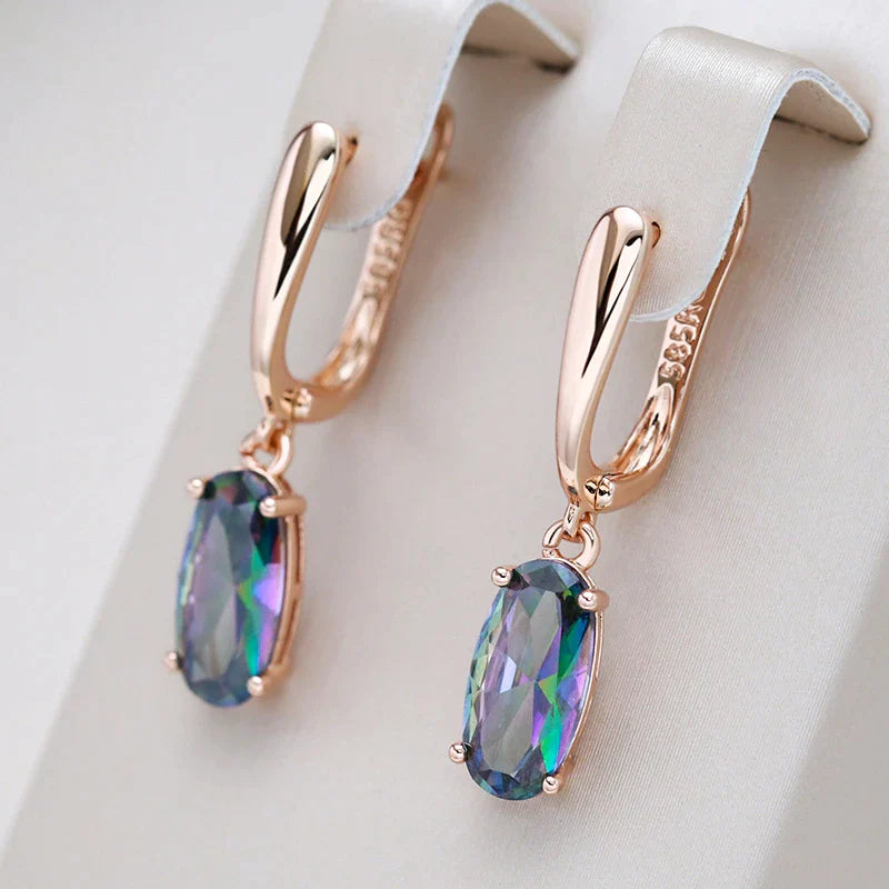 Boucles d'oreilles Elegant en Cristal Bleu et Or