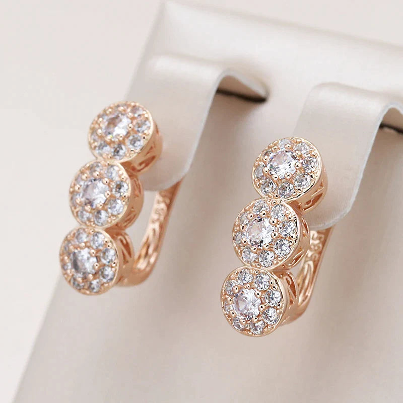 Boucles d'oreilles Elégantes avec Cristal Triple en Or