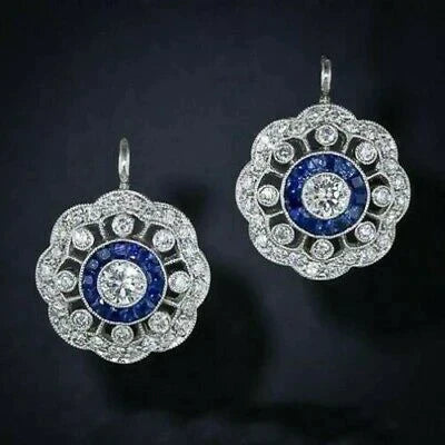 Boucles d'oreilles vintage Mandala en zirconium bleu