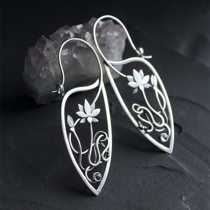 Boucles d'Oreilles Fleur de Lotus en Argent Sterling