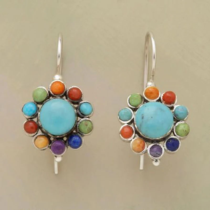 Boucles d'Oreilles Rondes en Turquoise Multicolore