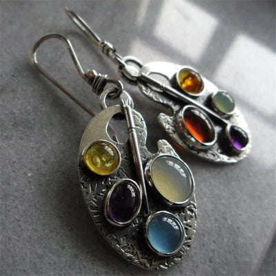 Boucles d'Oreilles Pendantes en Pierre Multicolore