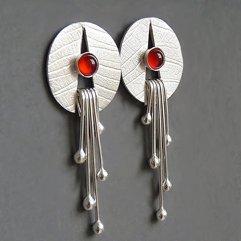 Boucles d'Oreilles Pendantes en Pierre Rouge Creuse