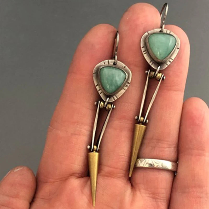 Boucles d'Oreilles Ethniques Boho en Pierre de Résine Verte