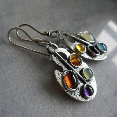 Boucles d'Oreilles Pendantes en Pierre Multicolore