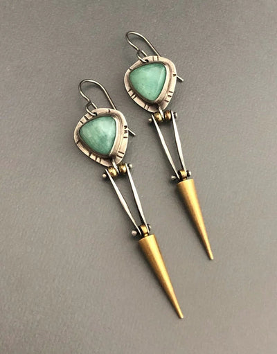 Boucles d'Oreilles Ethniques Boho en Pierre de Résine Verte