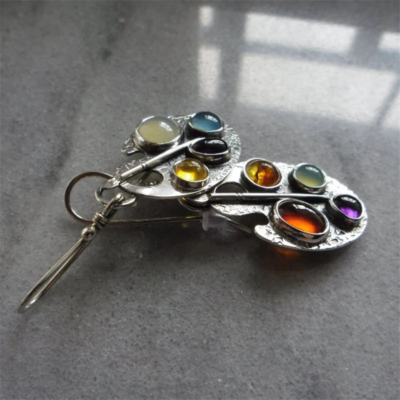 Boucles d'Oreilles Pendantes en Pierre Multicolore