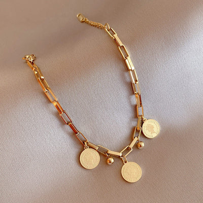 Bracelet Ajustable avec Pièces de Monnaie en Or