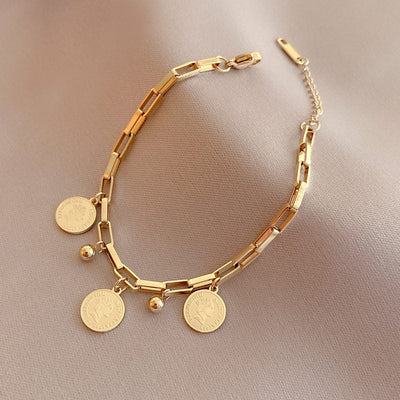 Bracelet Ajustable avec Pièces de Monnaie en Or