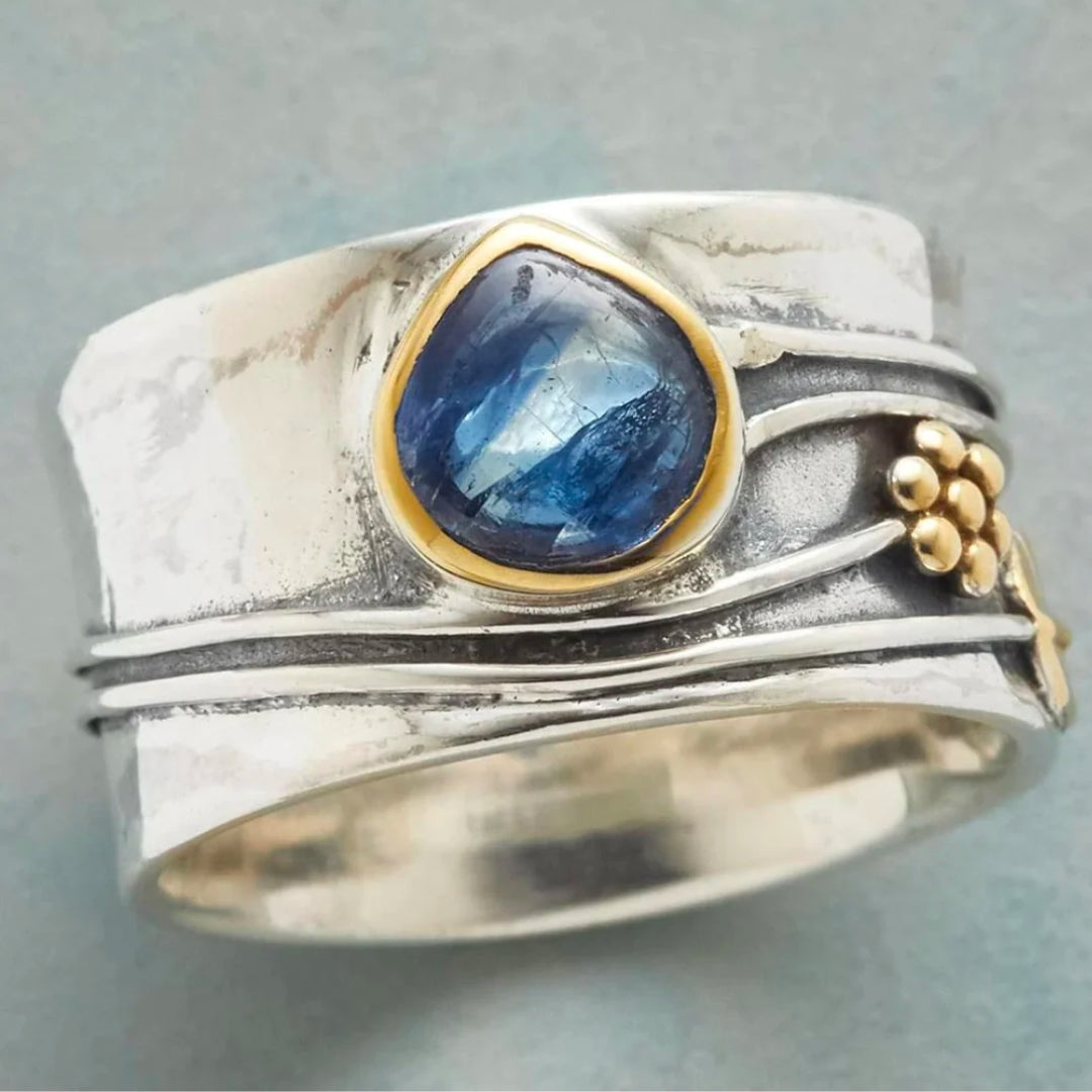 Bague Boho en Argent avec Pierre Bleue