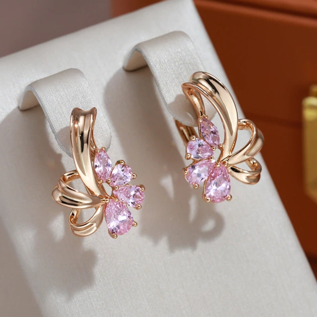 Boucles d'oreilles Elégantes avec Cristal Rose en Or