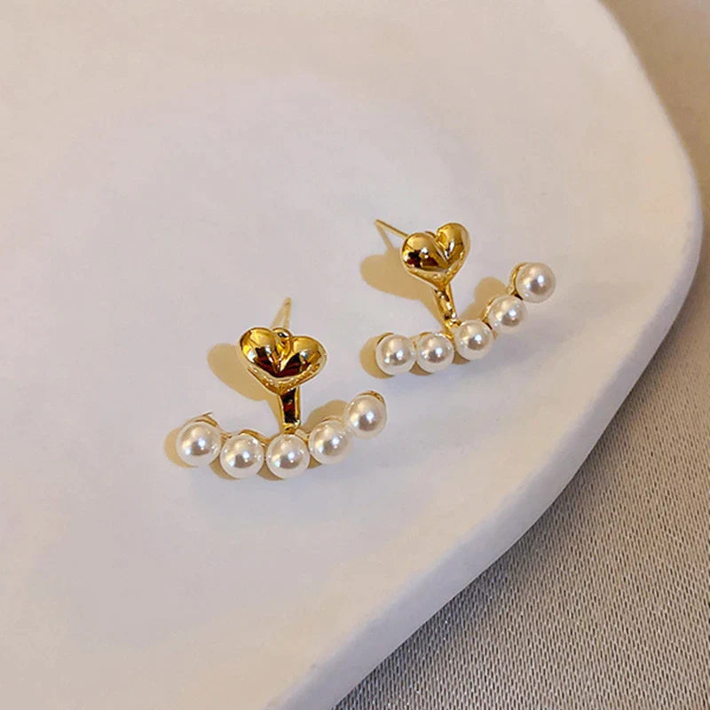 Boucles d'Oreilles Cœur d'Or avec Perles