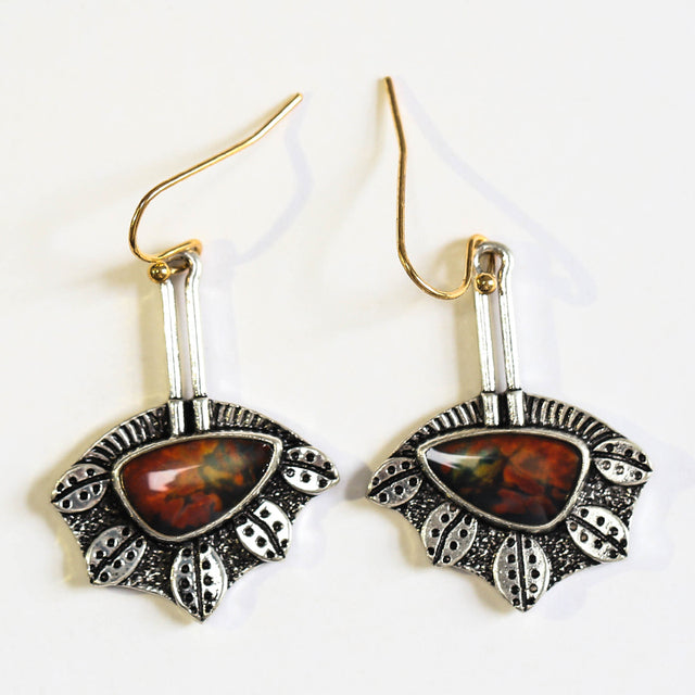 Boucles d'oreilles Irrégulières en Argent avec Pierres Rouges