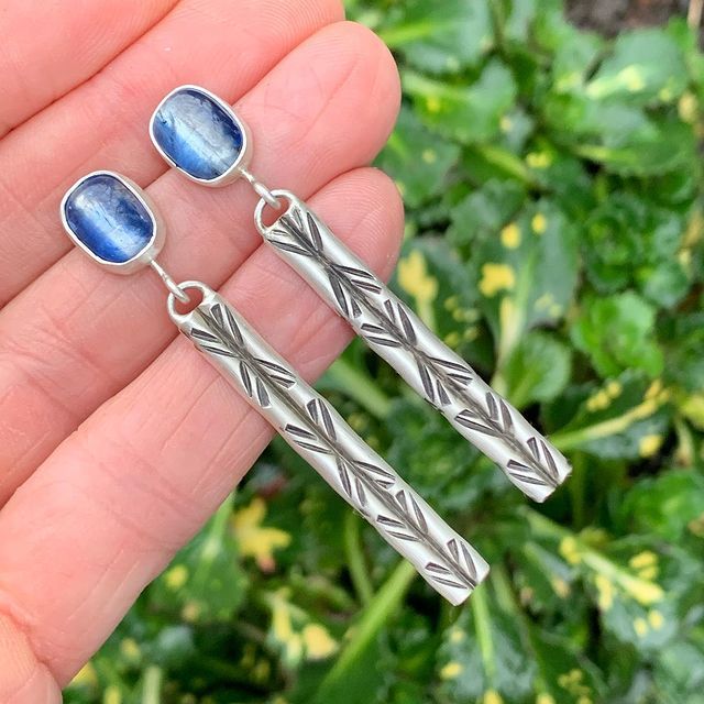 Boucles d'oreilles Vintage avec Pierre Bleue en Argent